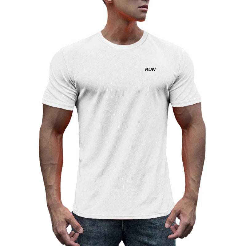 Mens Fitness Sweat Wicking Training Clothes Gym Bodybuilding Muscle Short Sleeve.