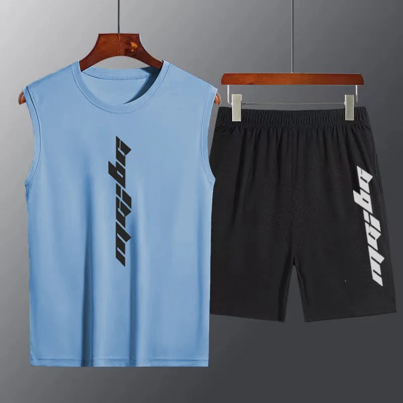 2 Pcs/Set Sports Set Men's Suit Running Vest+Sport Shorts Jogging.