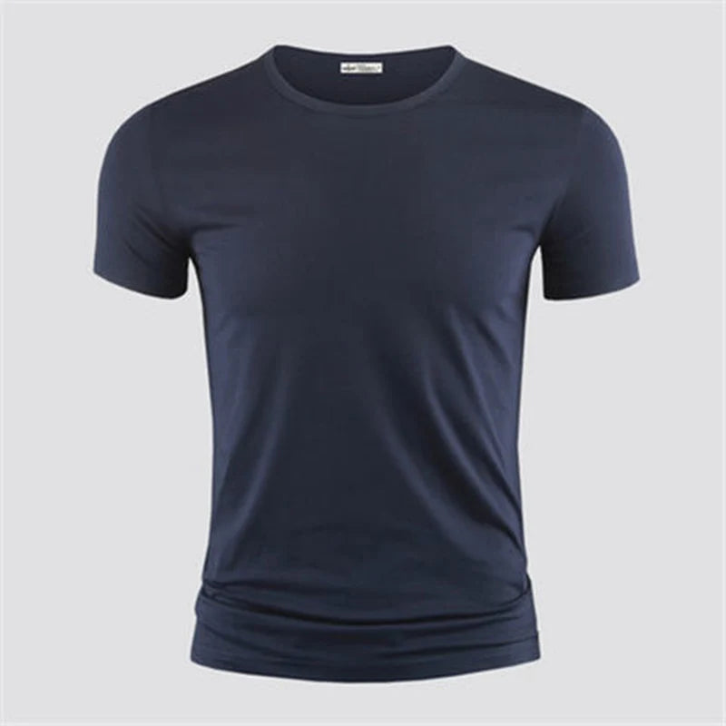 Men's T Shirt Pure Color V Collar Short Sleeved Tops Tees Men T-Shirt Black Tights.