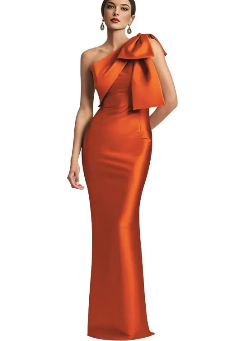 Evening Dress Women Elegant Tight Sexy Satin Single Shoulder.