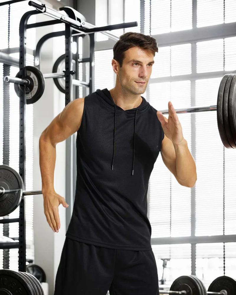 Mens Sports Tank Tops Sleeveless Hoodies for Men Set Athletic Shirt Active.