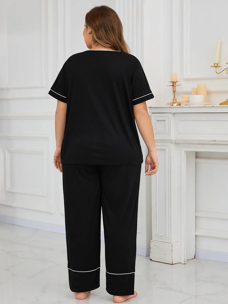 Plus size pajamas ladies 100 kg fat mm loose short-sleeved trousers two-pièce.