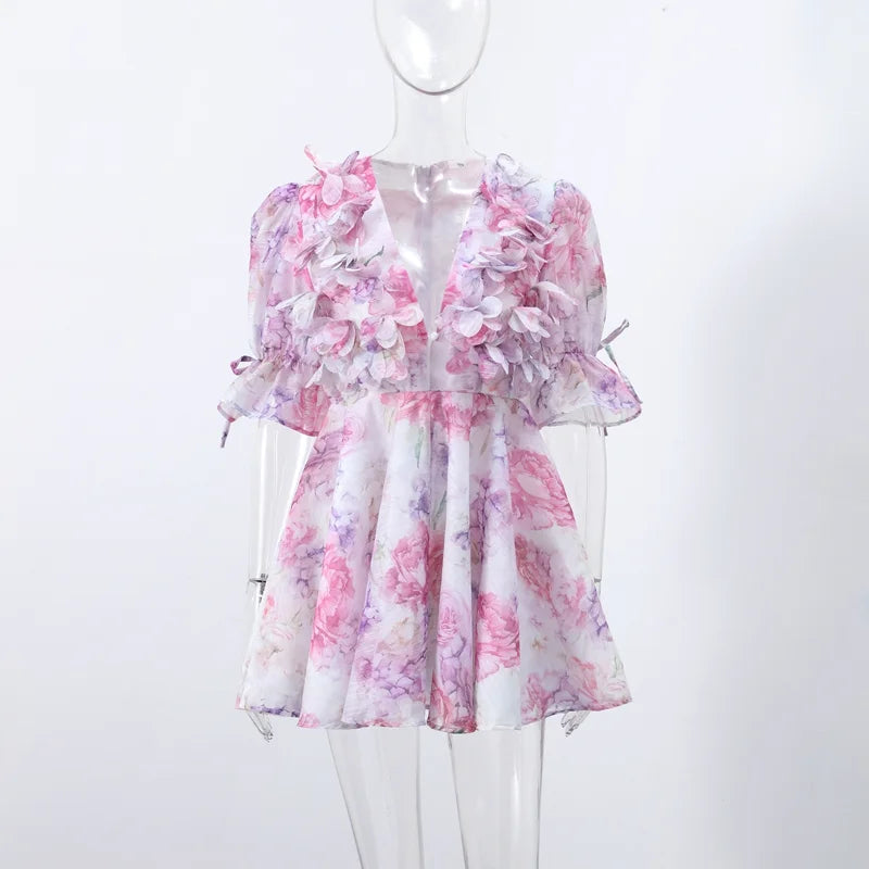 Women’s Chic Floral Printed Mini Dress Backless Sleeveless.