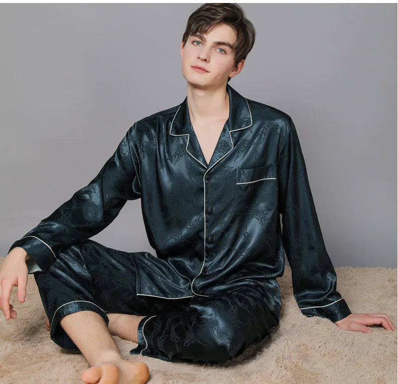 Men Ice Silk Pajamas Suit Summer Plus Size.