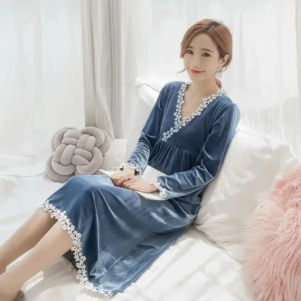 Sleep Dress Women Winter Long Sleeve Sexy Luxury Velvet Spring Autumn Winter.