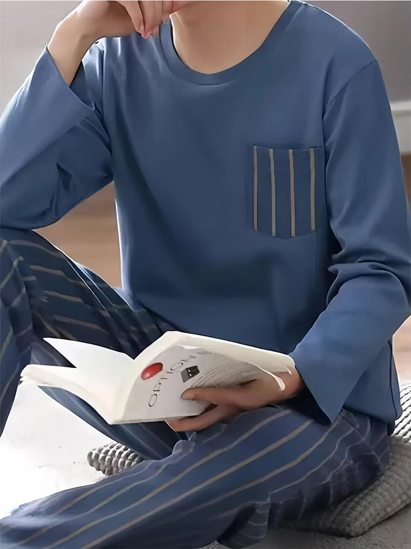 Teenage Men's Pajamas Long-Sleeved Spring and Autum.