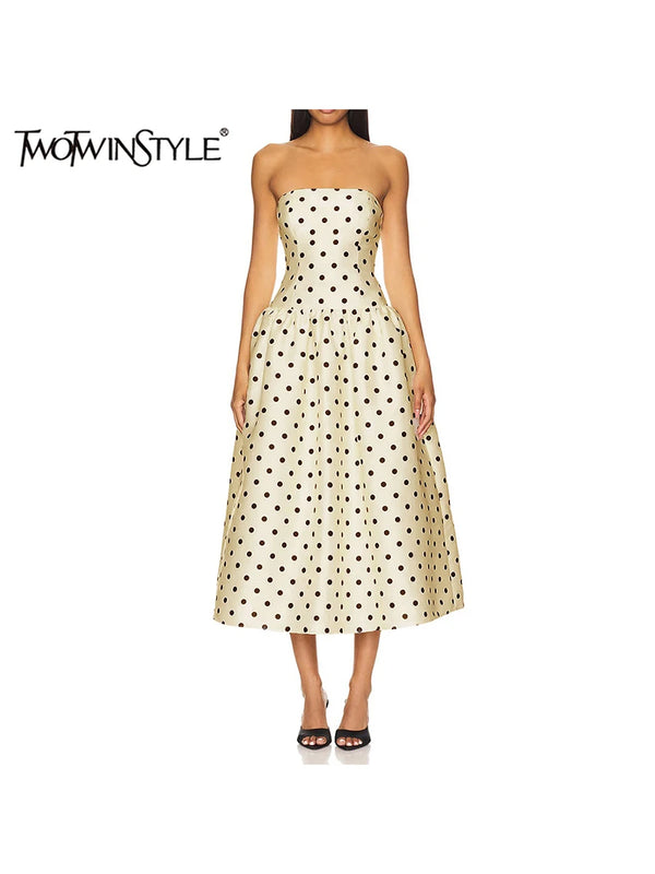 Solid Slimming Spliced Wave Point Elegant Dresses For Women.