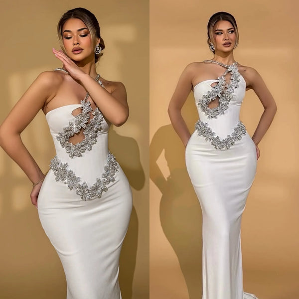 White Sexy One-Shoulder Women Dress.