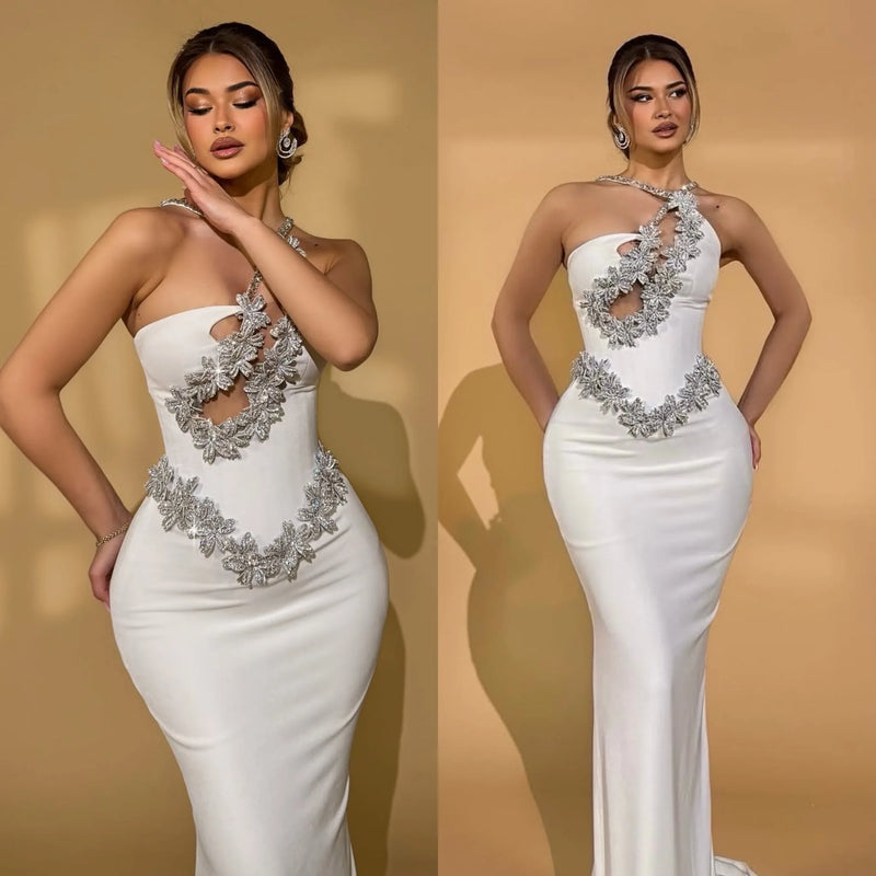 White Sexy One-Shoulder Women Dress.