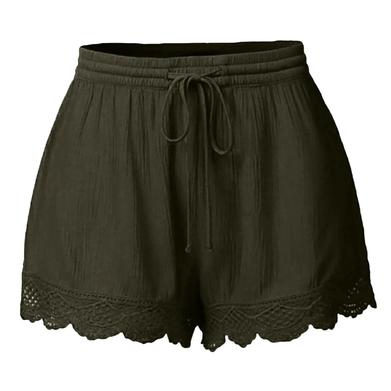 Shorts For Women Ruffle Hem Casual Shorts Plus Size Drawstring  Lace Shorts.