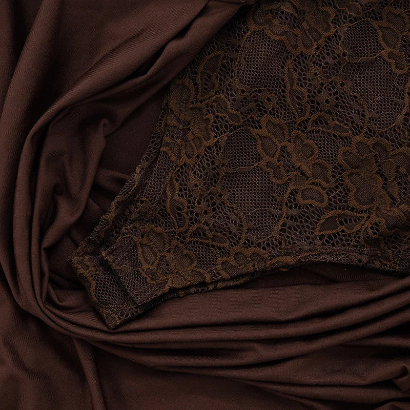 Women’s Mozision One Shoulder Lace See Through Sexy Maxi Dress.