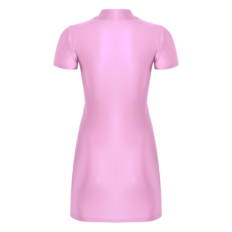 Women’s Oil Glossy Tights Mini Dress Sexy Party Clubwear.