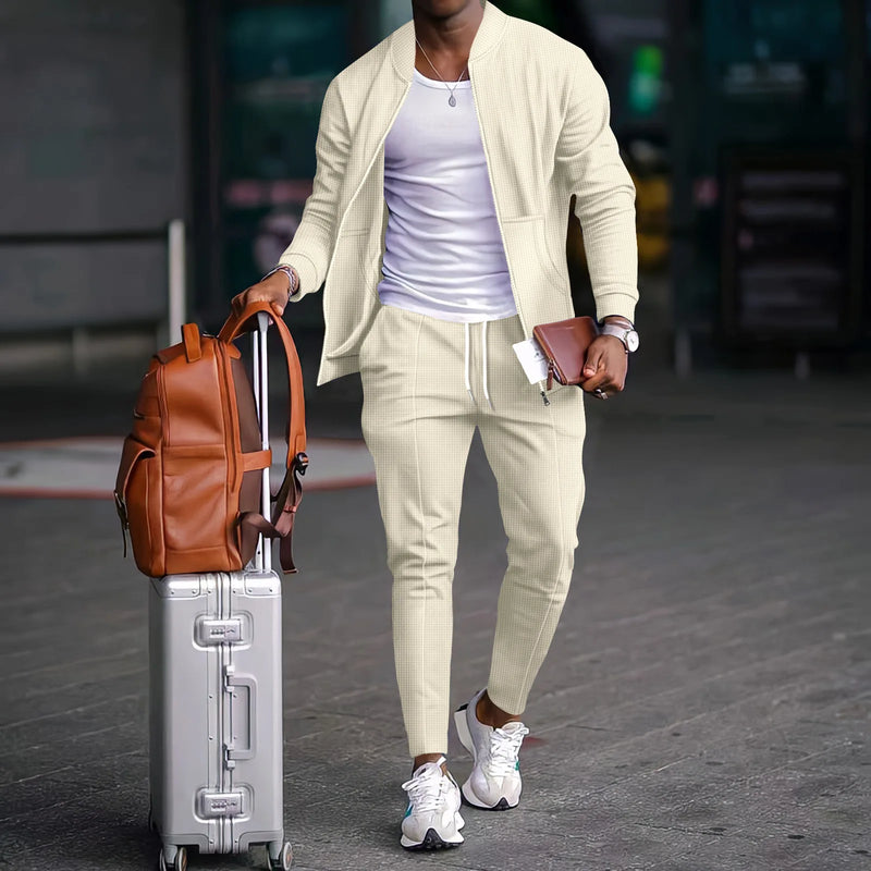 Autumnwinter men's casual blazer set new fashion Waffle baseball.