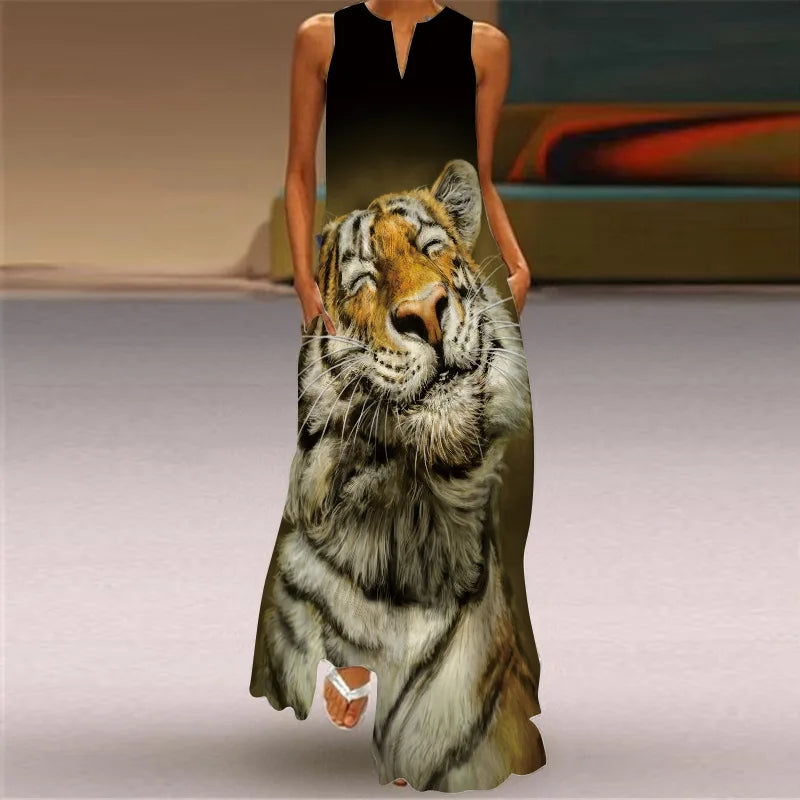 Vintage Print Maxi Dress For Women.