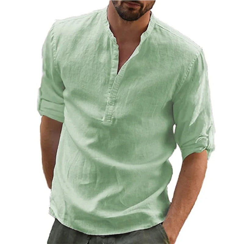 KB New Men's Casual Blouse Cotton Linen Shirt Loose Tops Long Sleeve.