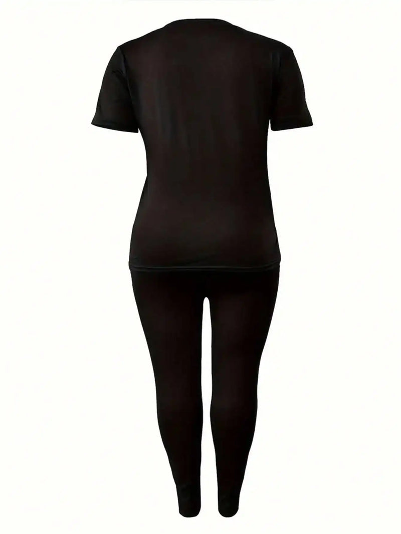Women's New Casual Spring/Summer Two Piece Set Round Neck Letter Printed Short Sleeve T-shirt and Letter Printed Pants.