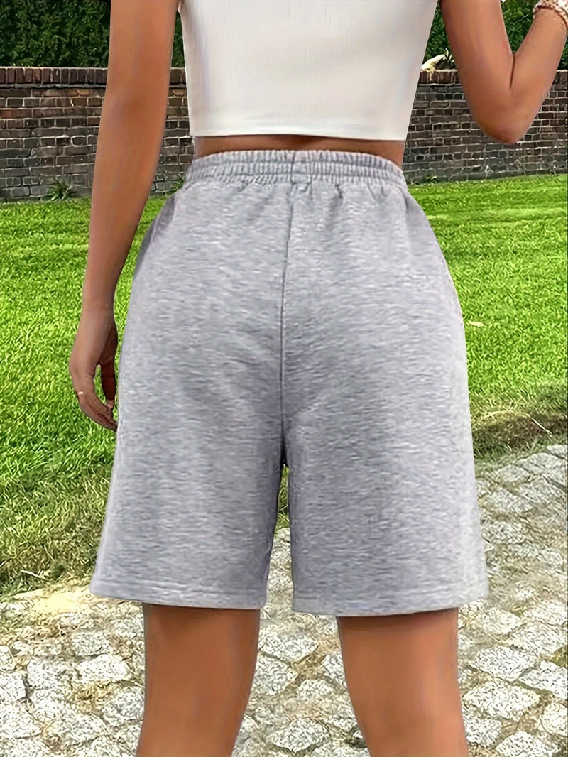 Gray Casual Loose-Fit 5-Pocket Elastic Waistband Shorts Lightweight Summer.