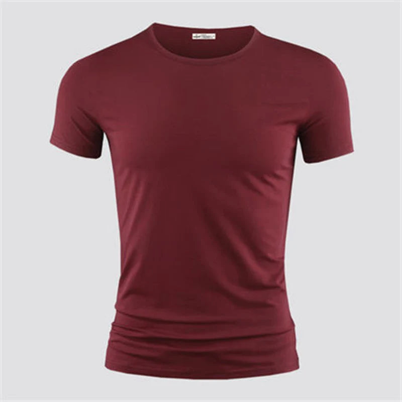 Men's T Shirt Pure Color V Collar Short Sleeved Tops Tees Men T-Shirt Black Tights.