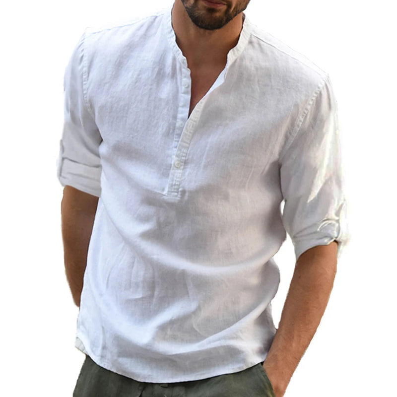 KB New Men's Casual Blouse Cotton Linen Shirt Loose Tops Long Sleeve.