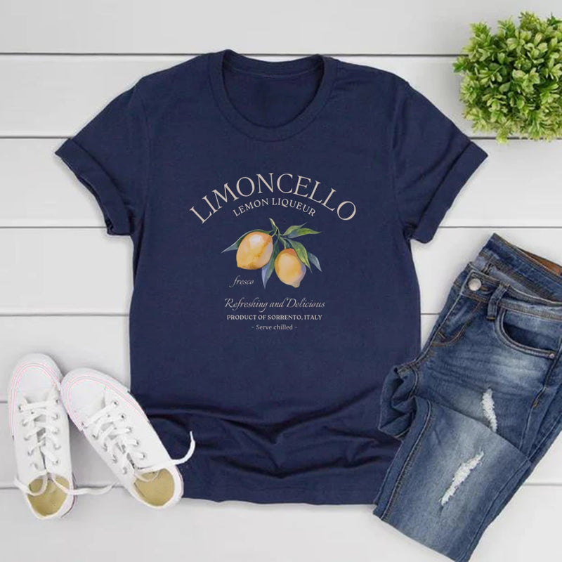 Limoncello T-Shirt Italy Lemons T-shirt Women Short Sleeve O-neck.