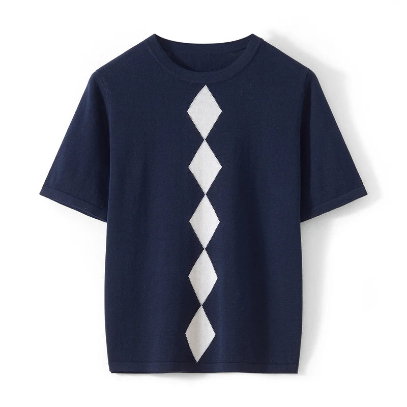Summer Women's Cotton Casual T-Shirt Knitted Pullover Short Sleeve.