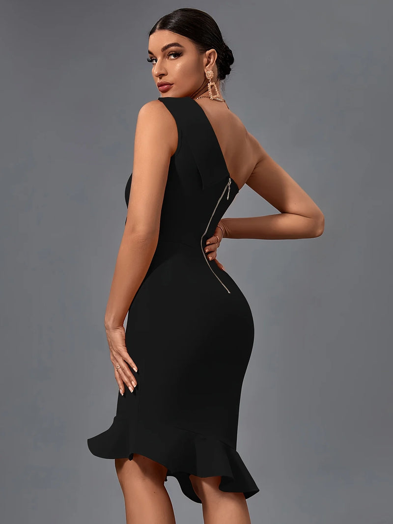 Mermaid Midi Bandage Dress Women Black Bodycon Dress Evening Party.