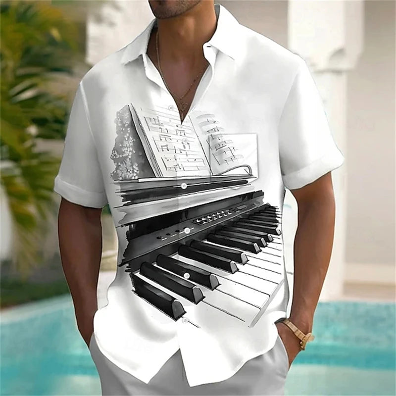 Summer Musical Instrument 3D Print Shirts Men Fashion Shirt Casual Vintage.