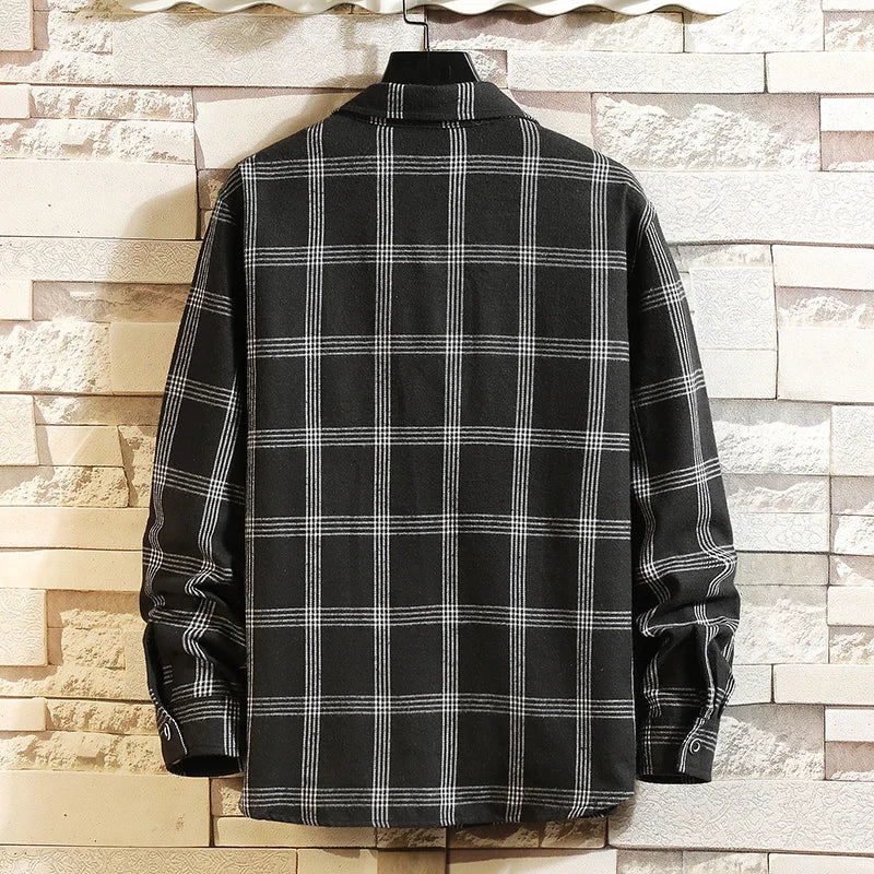 Summer Men's Plaid Shirt Button Pocket Casual Fashion Elegant Long sleeve.