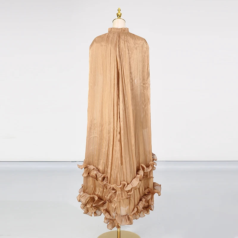 VGH Solid Spliced Ruffles Cape Long Dresses for Women.
