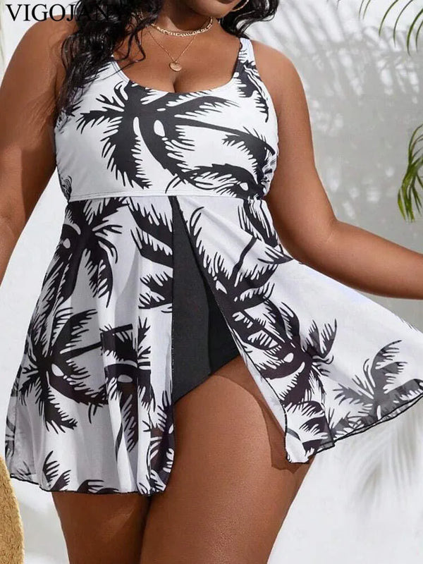 VigoJany Print Mesh Patchwork Plus Size Swimwear Women Strapped Large.