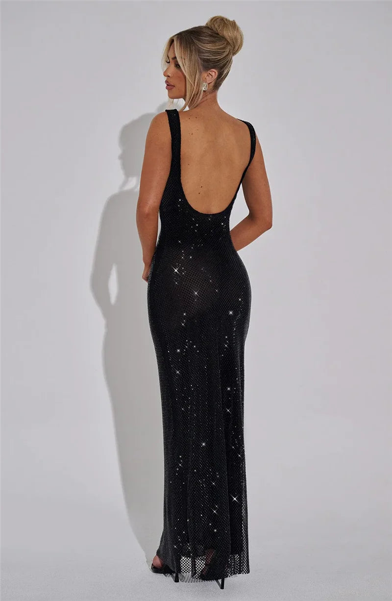 Mozision Sequins Backless Sexy Maxi Dress For Women.