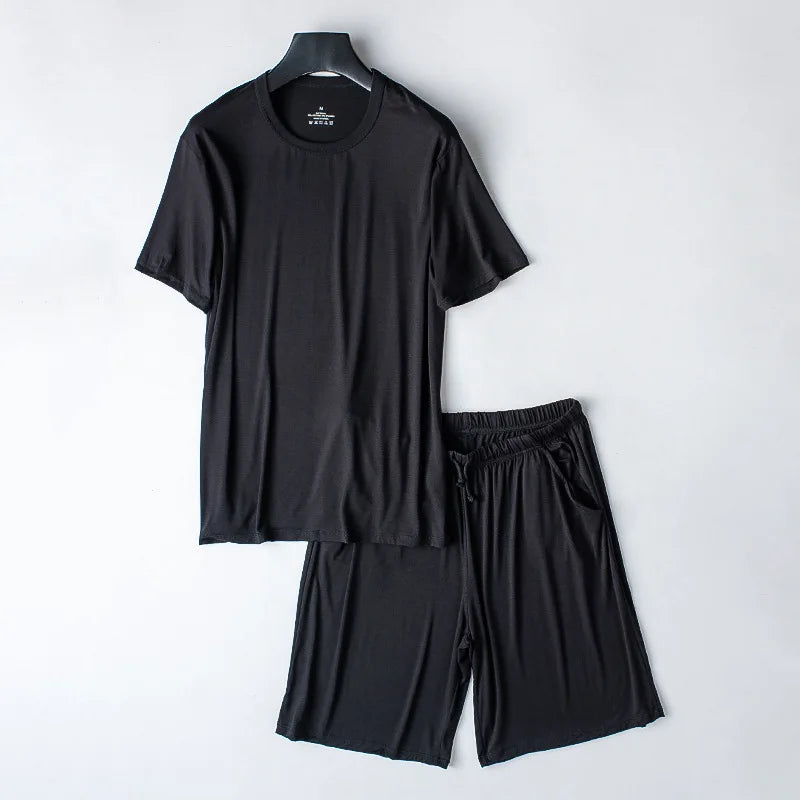 Modal Cotton Pajamas Suit Summer Men's Thin Loose Short-sleeved Shorts.