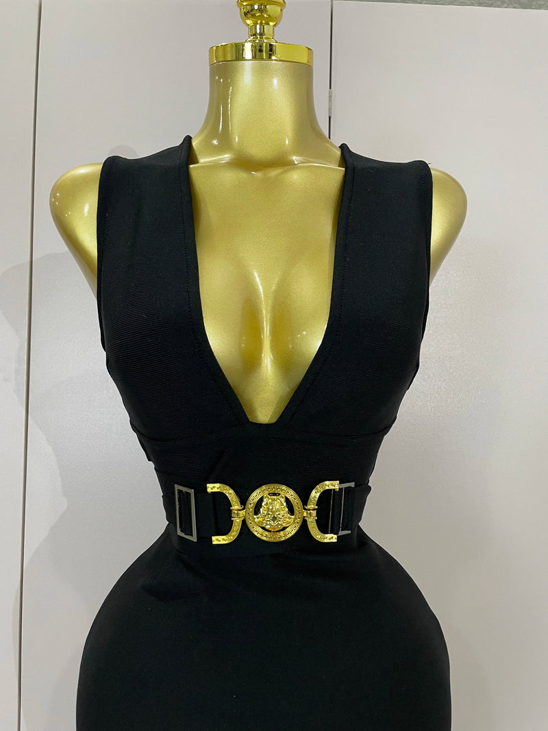 Women Elegance Sexy V-Neck Sleeveless Bodycon Bandage Dress.