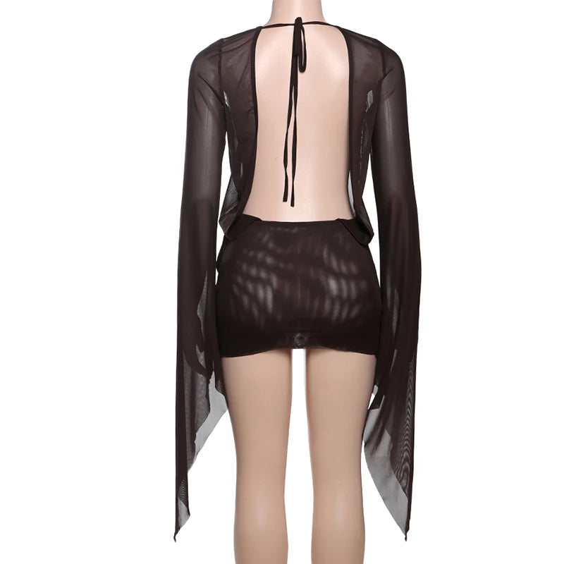 Women’s Mesh Irregular  Mini Dress Sexy See Through Chic.