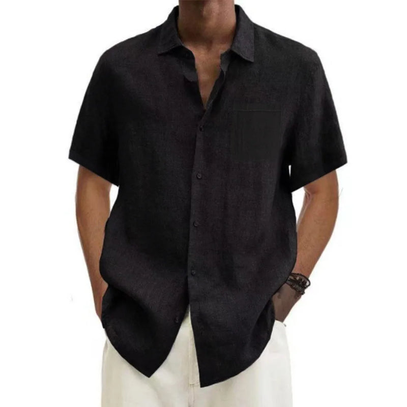 men Cotton Linen Hot Sale Men's Short-Sleeved Shirts Summer Solid Color.