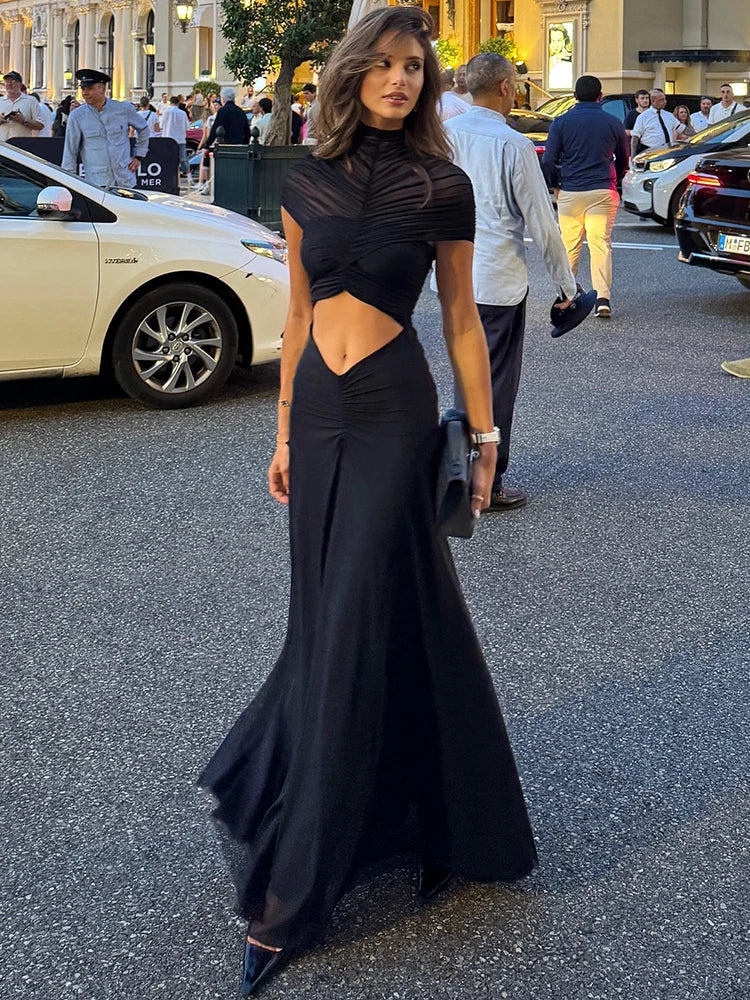 Women’s Mozision Hollow Out Short Sleeve Sexy Maxi Dress.