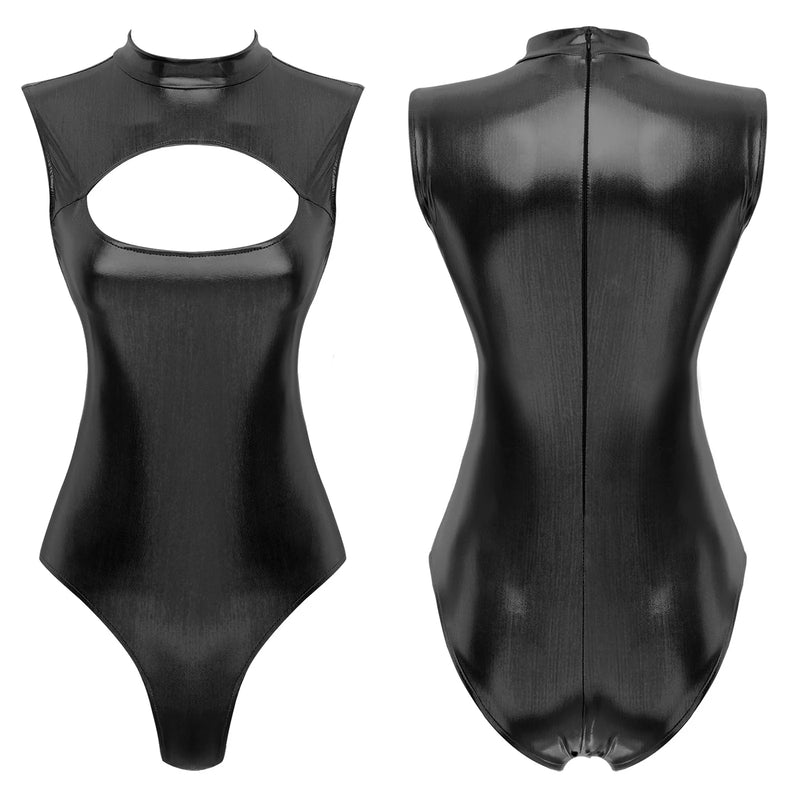 Women Sexy One Piece Swimsuit Fashion Metallic Cutout Bodysuit Sleeveless.