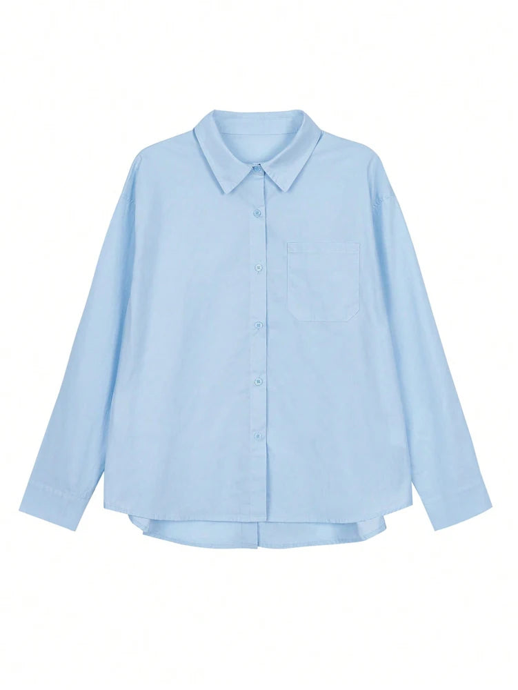 Spring/Summer Women's Casual Resort Solid-Colour Back-Button Shirt Fashion.