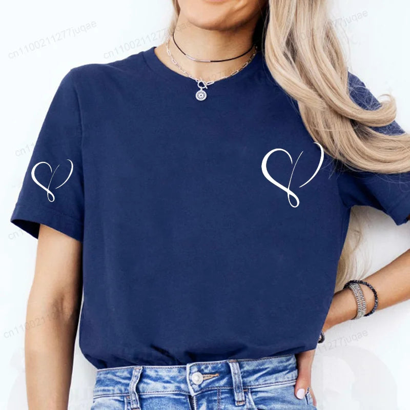 Women Love Heart Design T-Shirts Fashion Casual Short Sleeve.