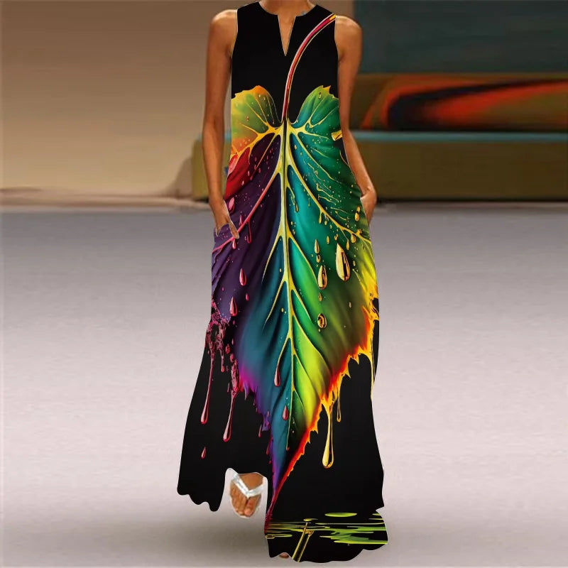 Vintage Print Maxi Dress For Women.