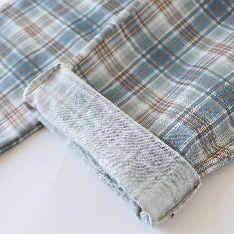 Men's Pajama Set Spring/Summer Checkered Simple Long sleeved Two Piece.