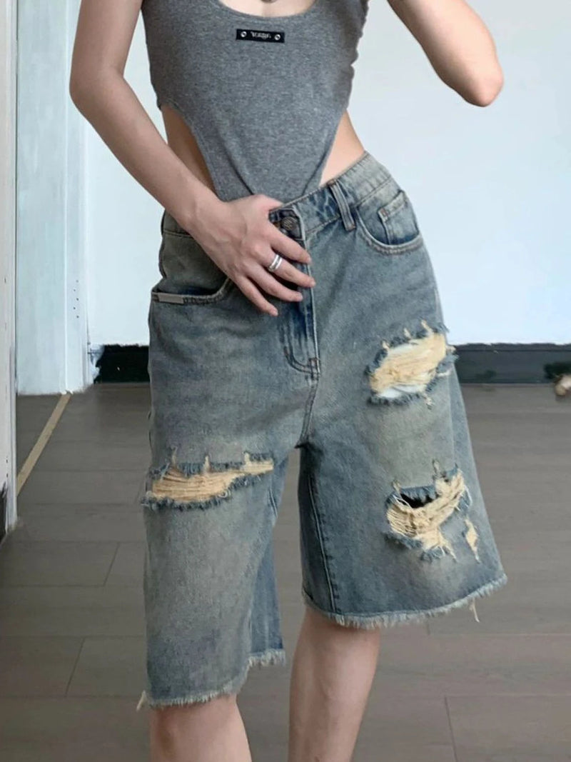 Y2K American Retro High Street Hip Hop Loose Straight Cut Shorts Women's.