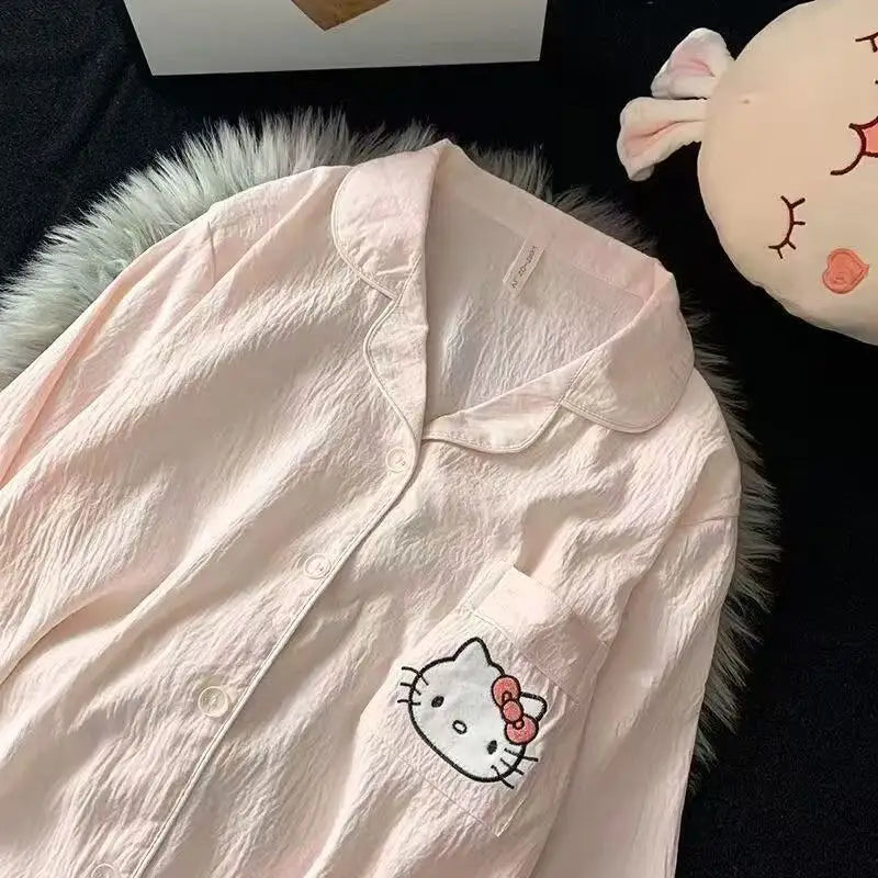 Kawaii Sanrio Hello Kitty Cute Pajamas Hot Girl Spring And Autumn.