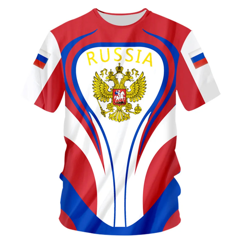 Men's T-shirts Casual Fashion Summer New Russian Flag Short Sleeved Tops.