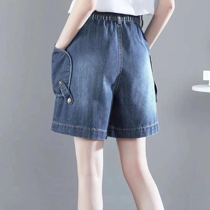 Summer plus Size Casual Loose Women's Jeans High Waist Wide Leg Shorts.