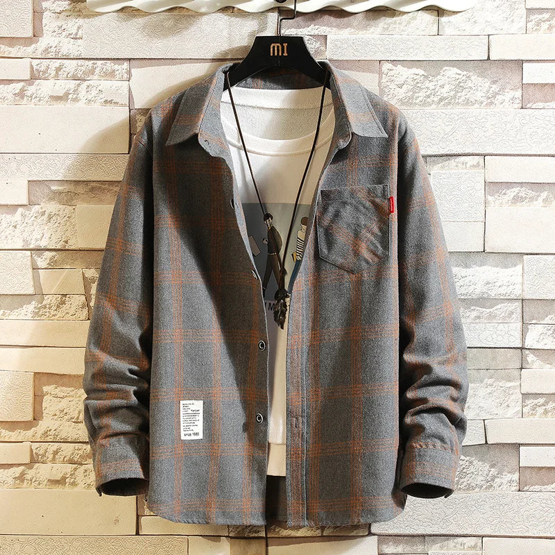 Summer Men's Plaid Shirt Button Pocket Casual Fashion Elegant Long sleeve.
