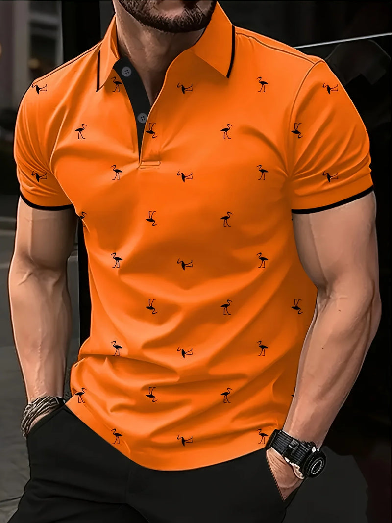 Summer Men's Golf Silhouette Pattern Polo Short Sleeve Polo Shirt.
