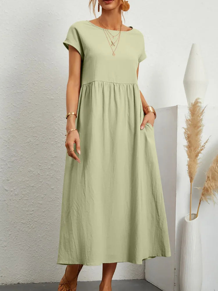 Women Vintage Solid Dress Summer Elegant.
