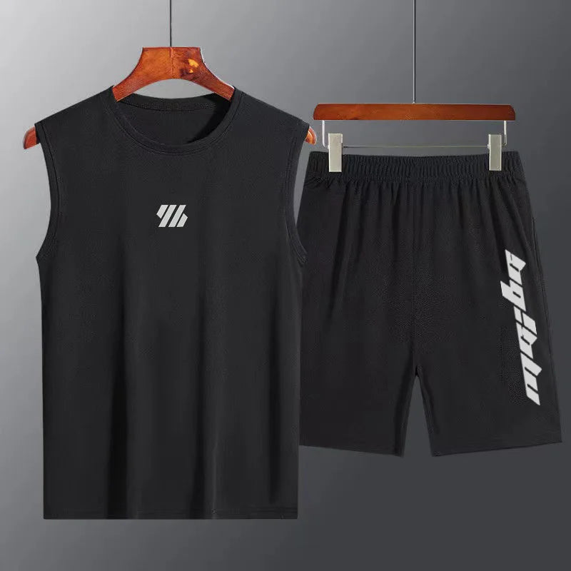 2 Pcs/Set Sports Set Men's Suit Running Vest+Sport Shorts Jogging.