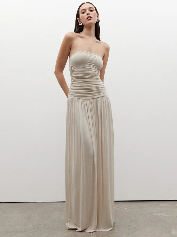 Mozision Off-shoulder Strapless Pleated Sexy Maxi Dress Women.